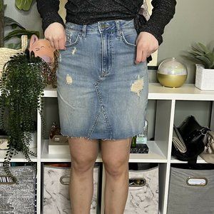 Calvin Klein Jean Denim Mini Skirt Stretch Distressed Faded Wash size 26